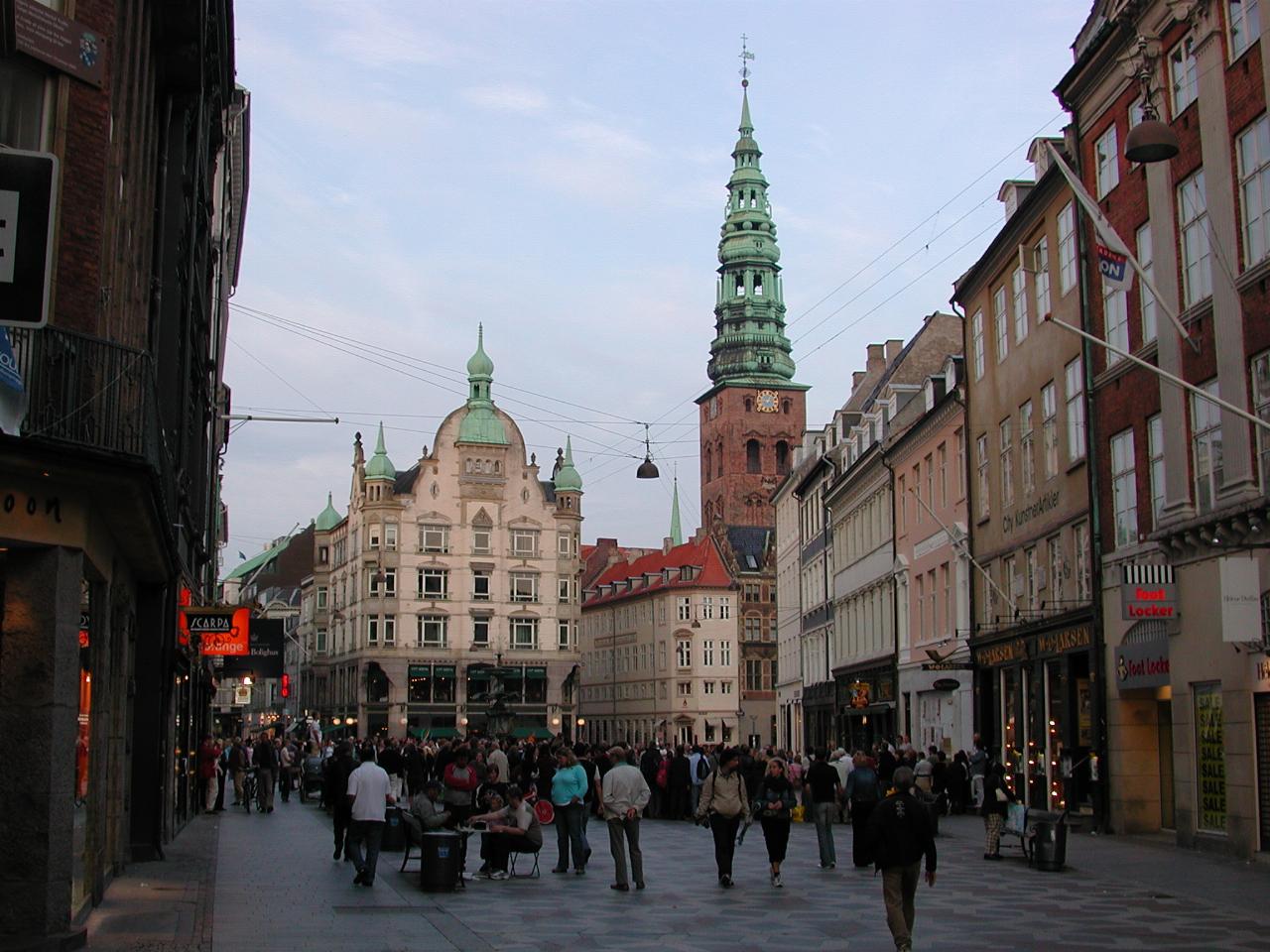 KPLU Viking Jazz: Strøget after concert during walk back to hotel, probably Nikolaj Kirken (St. Nicholas Church)