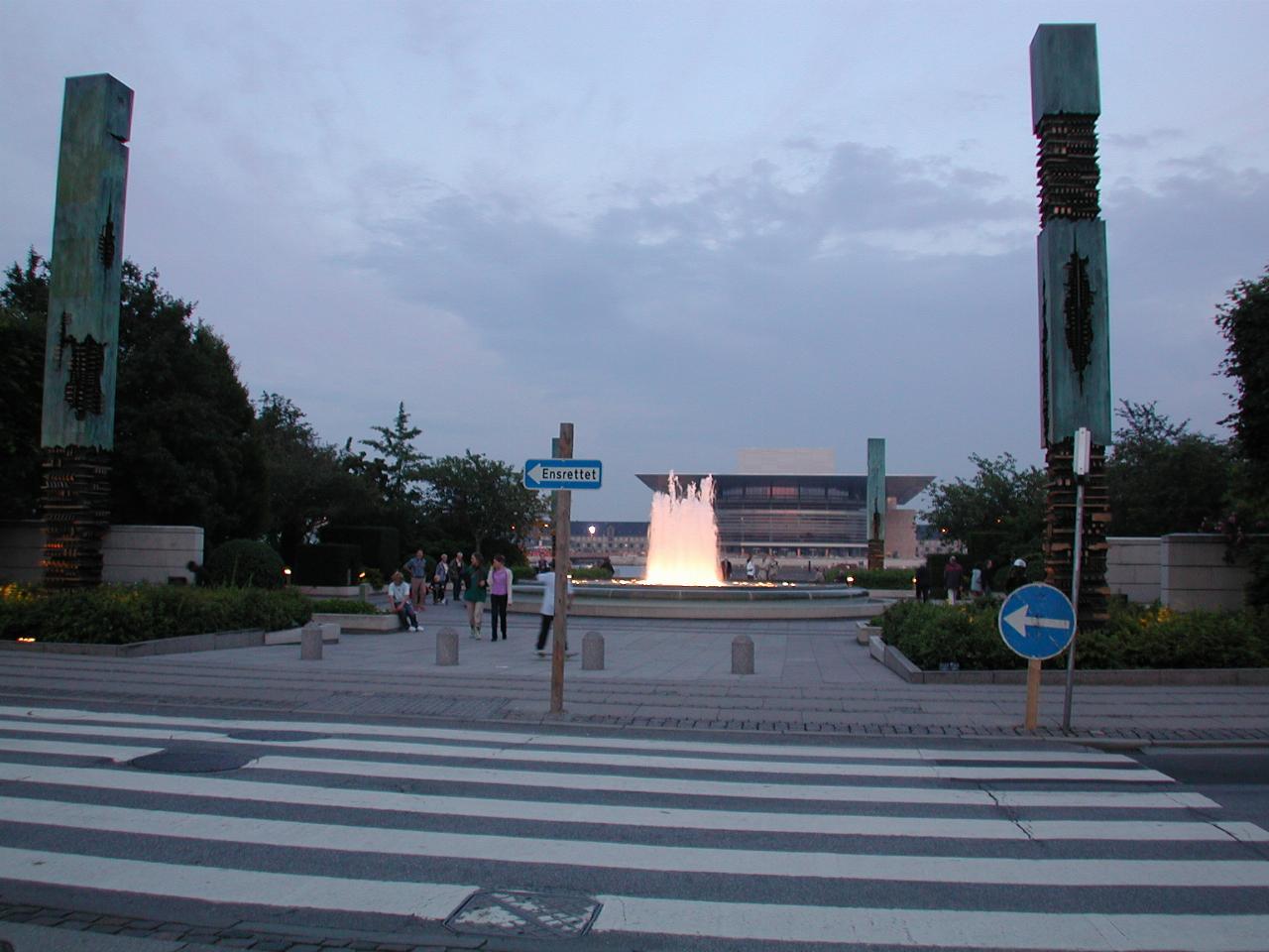 KPLU Viking Jazz: Amaliehaven fountain and Opera House at sunset