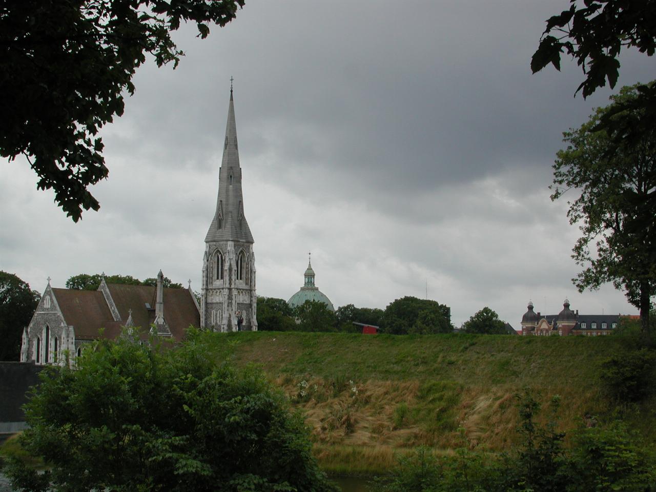 KPLU Viking Jazz: St. Albans Church (Churchillparken) and Marmorkirken dome, from waterfront walk