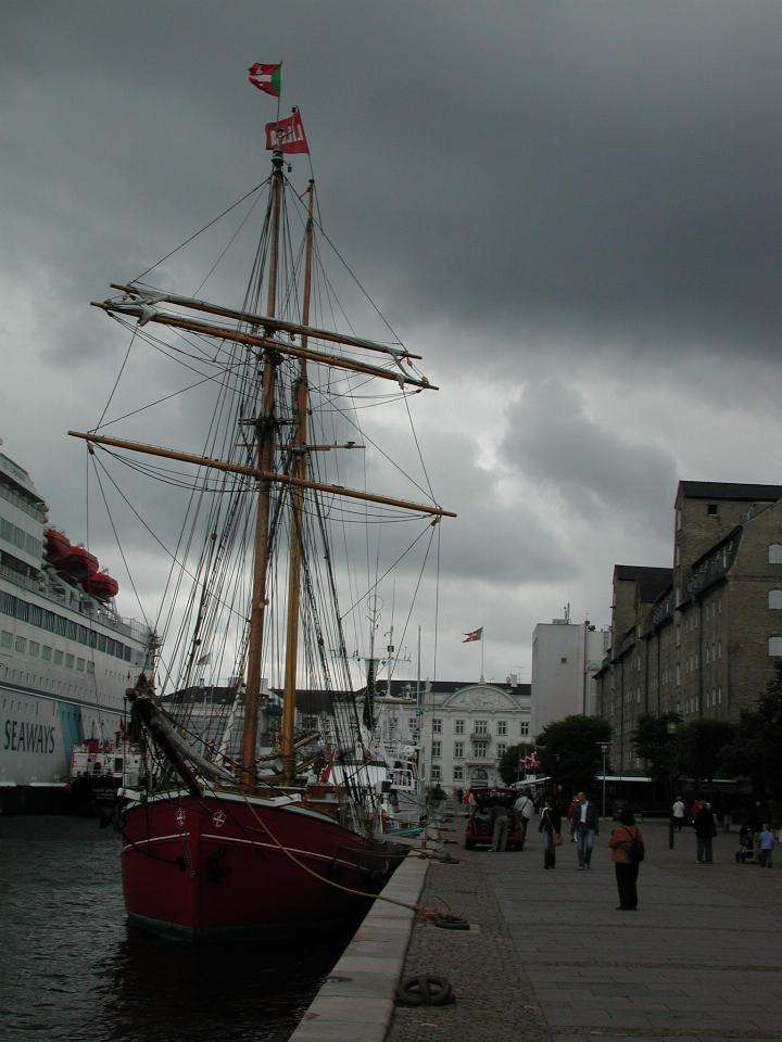 KPLU Viking Jazz: Sailing vessel tied up alongside wharf behind our hotel (visible on the right)