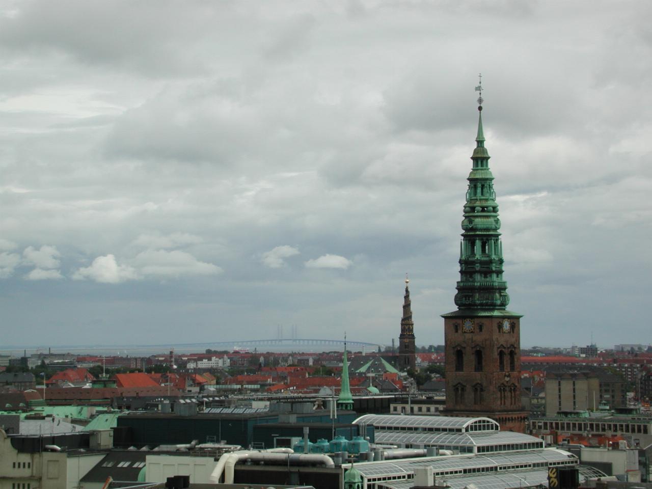 KPLU Viking Jazz: View from top of Rundetårn, looking towards new bridge and tunnel across Øresund from Copenhagen to Malmo, Sweden