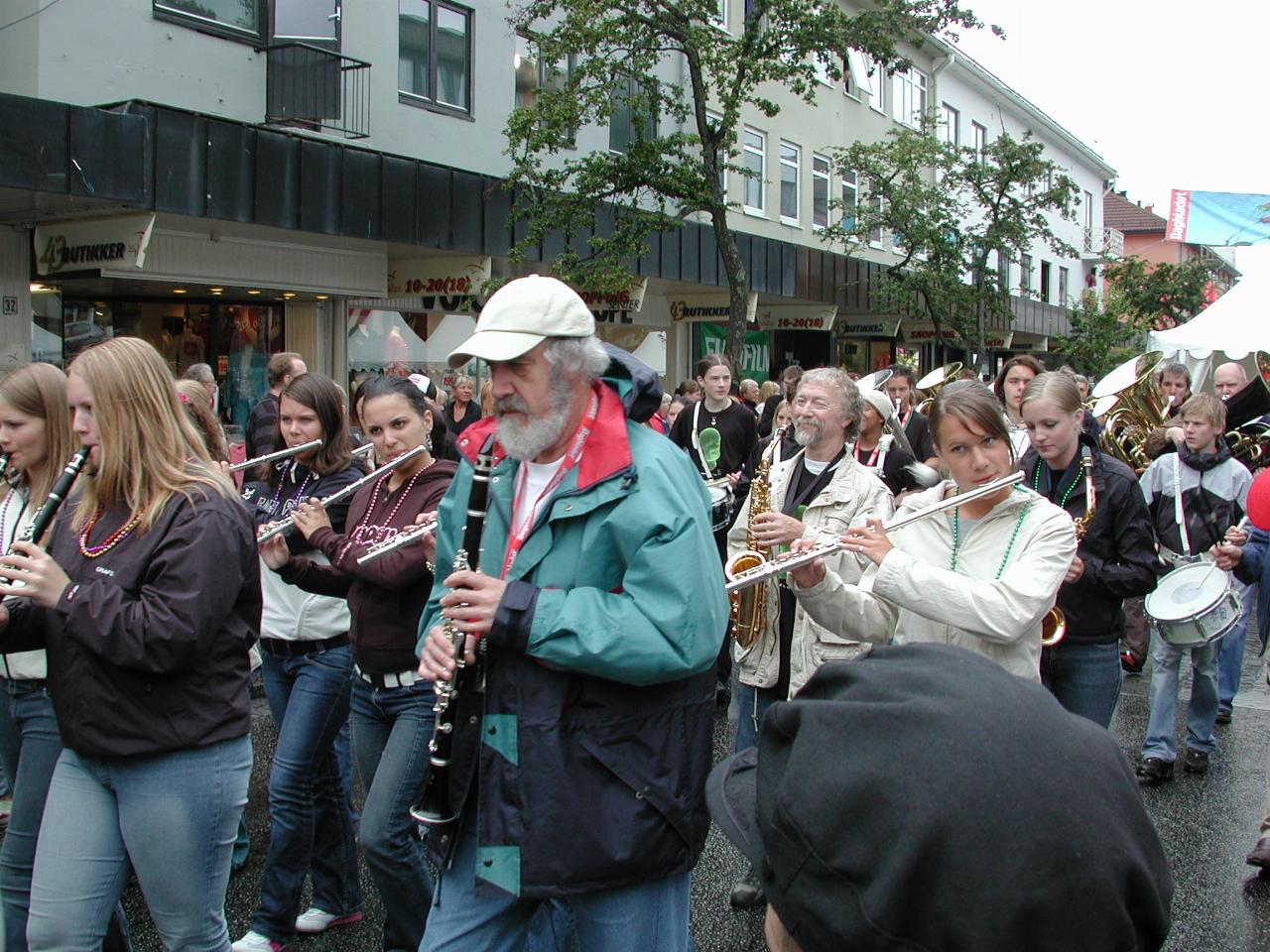 KPLU Viking Jazz: Main street of Molde with the New Orleans style marching band coming along