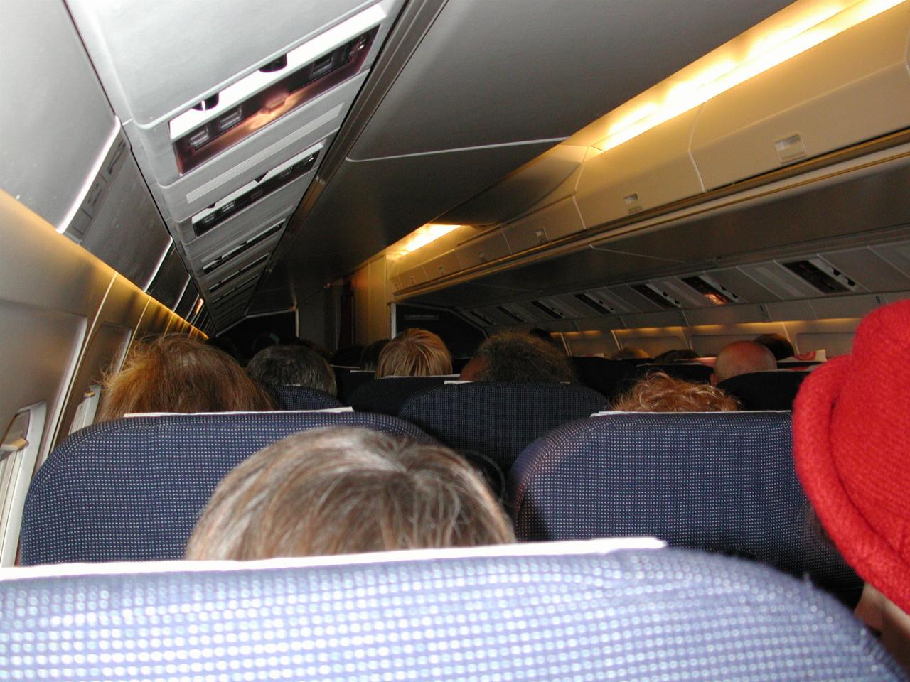 KPLU Viking Jazz: Inside the plane (Barbara and Signe in front) on flight to Bergen