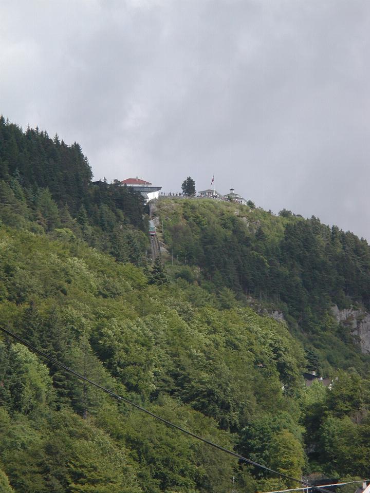 KPLU Viking Jazz: Closer view of Mount Fløyen and top of funicular