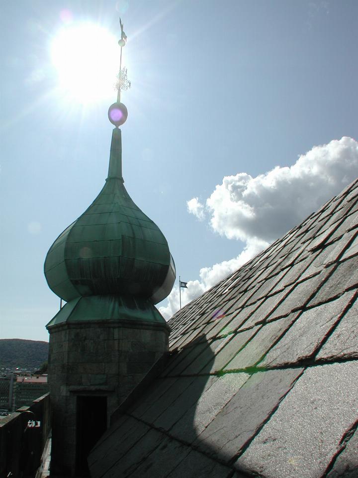 KPLU Viking Jazz: Turret on roof of Rosenkrantz Tower, Bergen, Norway