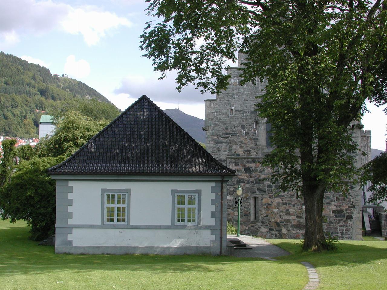 KPLU Viking Jazz: Looking towards Mount Fløyen and TV tower from Bergenhus Fortress area