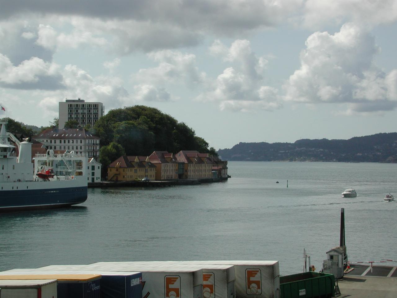 KPLU Viking Jazz: View across harbour to some older buildings in Bergen, Norway