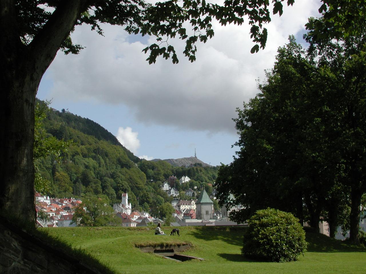 KPLU Viking Jazz: Looking from Bergenhus Fortress towards Mount Fløyen and TV tower