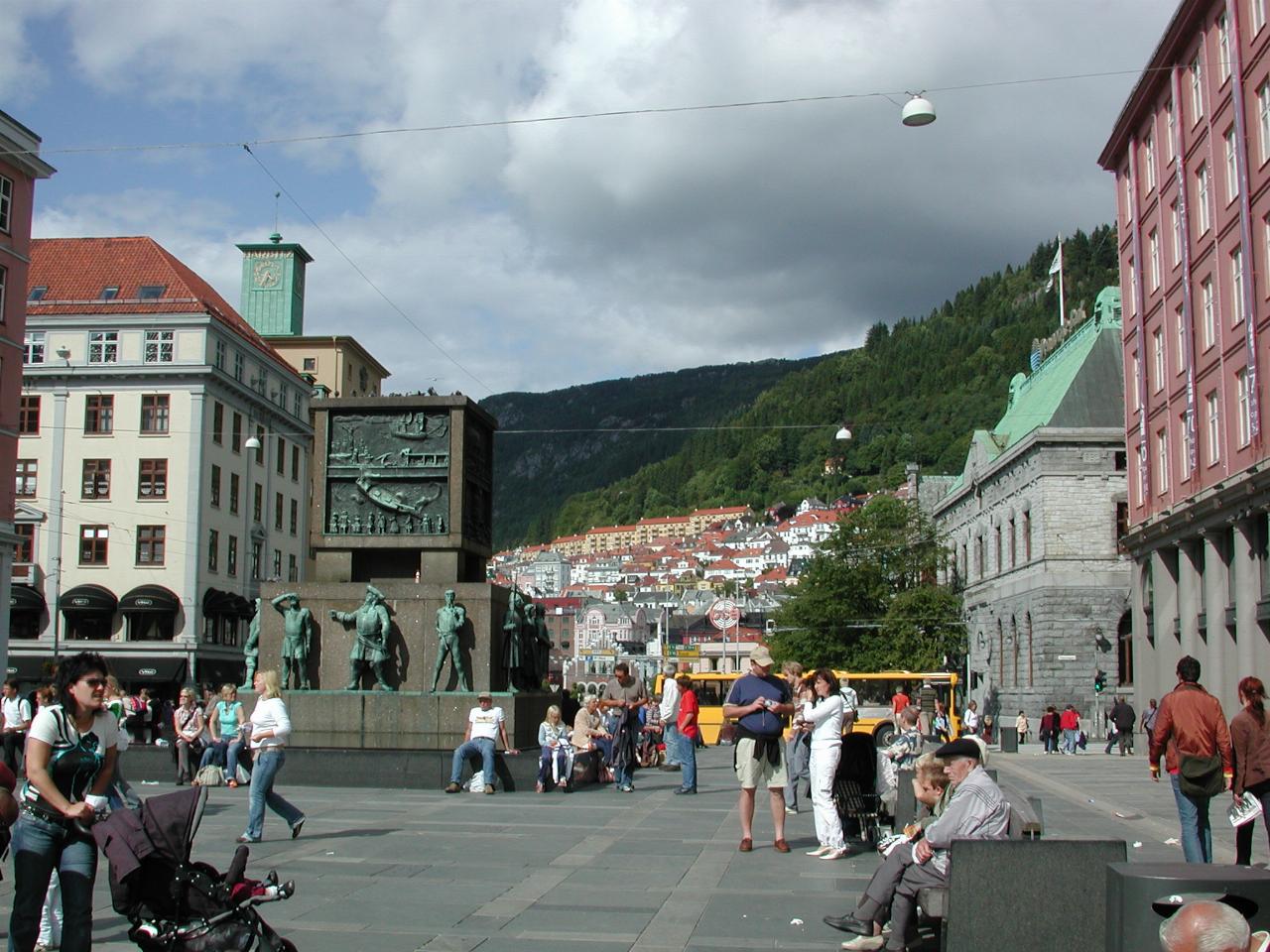 KPLU Viking Jazz: Looking from pedestrian shopping street in Bergen towards Bryggen area