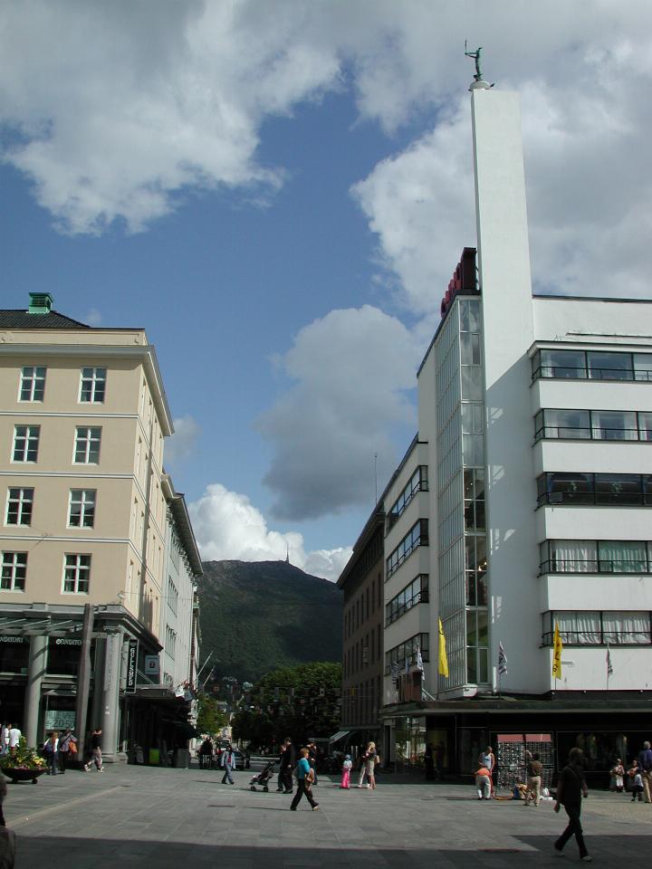 KPLU Viking Jazz: TV tower as seen from Bergen's main pedestrian shopping street