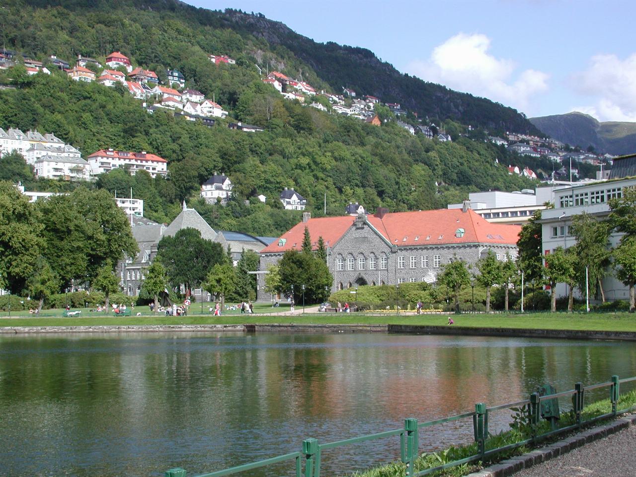 KPLU Viking Jazz: A library (I think) at the end of the lake in the park in Bergen