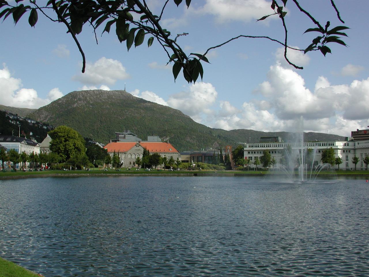 KPLU Viking Jazz: The fountain in the park of Bergen,  looking towards the TV tower