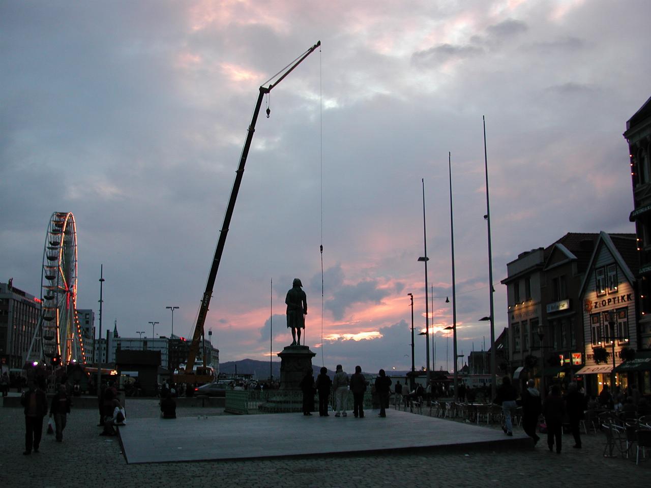 KPLU Viking Jazz: Sunset in Bergen after Greig concert, with crane for bungee jumping experience