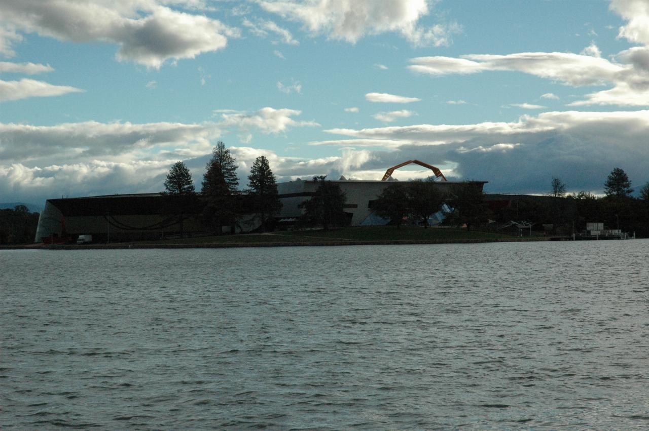 Museum building across lake